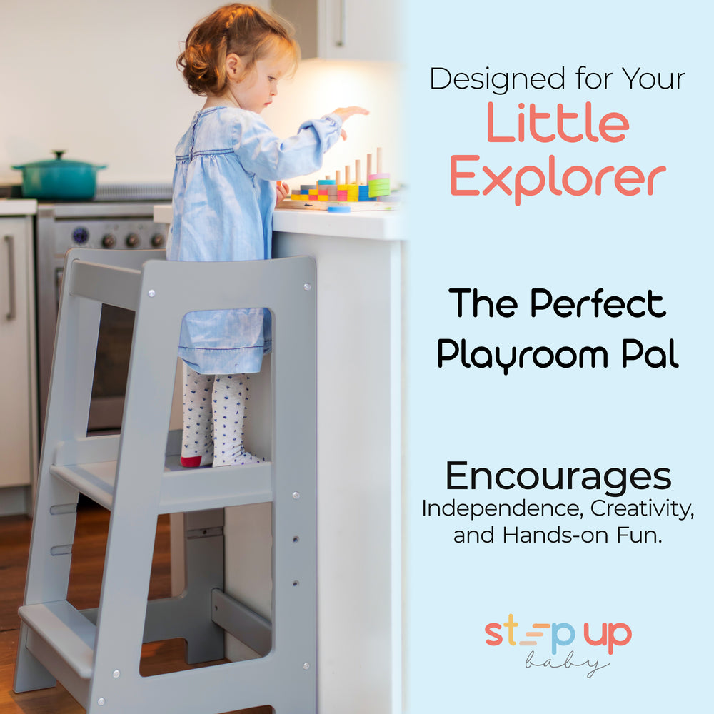 Our Montessori Toddler Tower with adjustable step