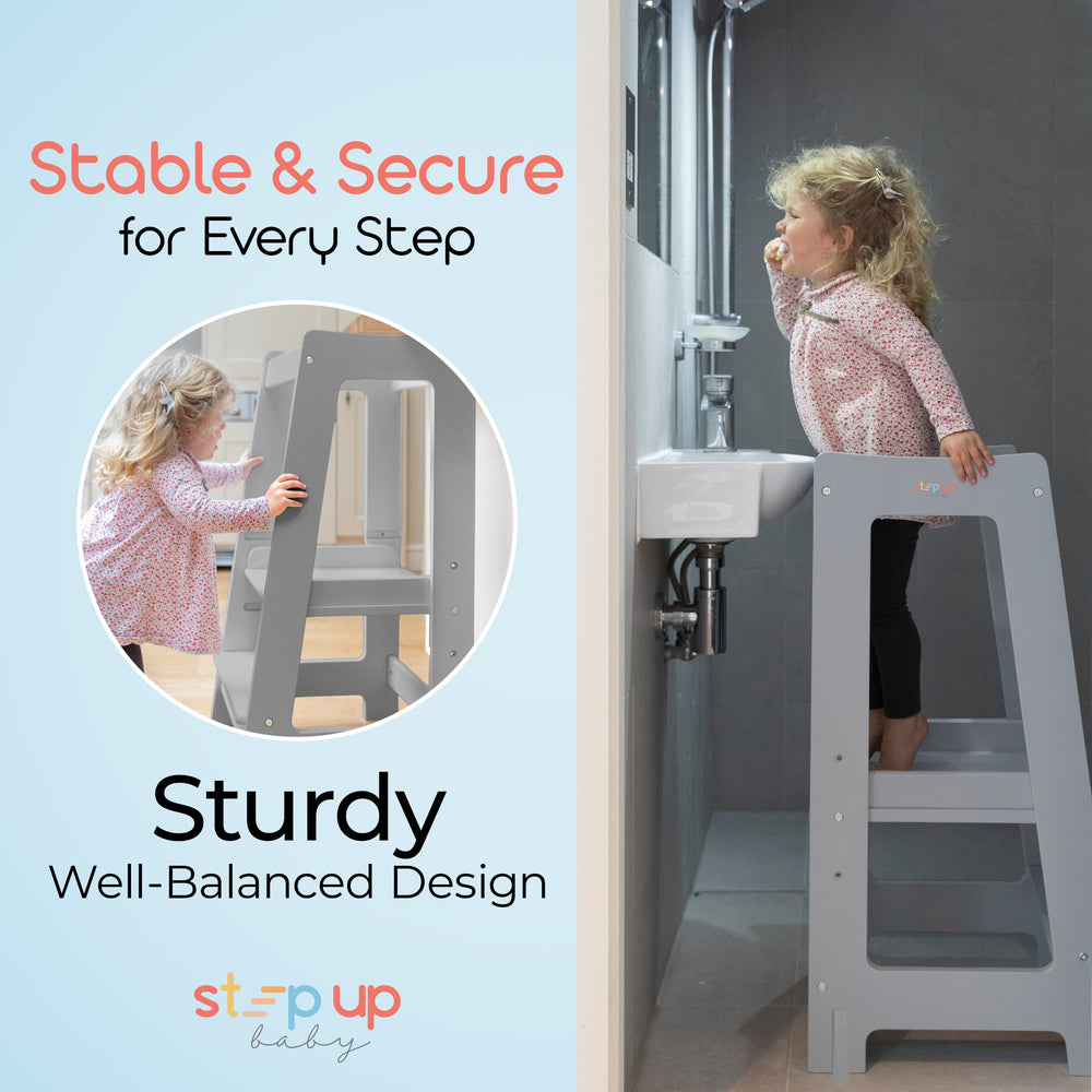 Our Montessori Toddler Tower with adjustable step
