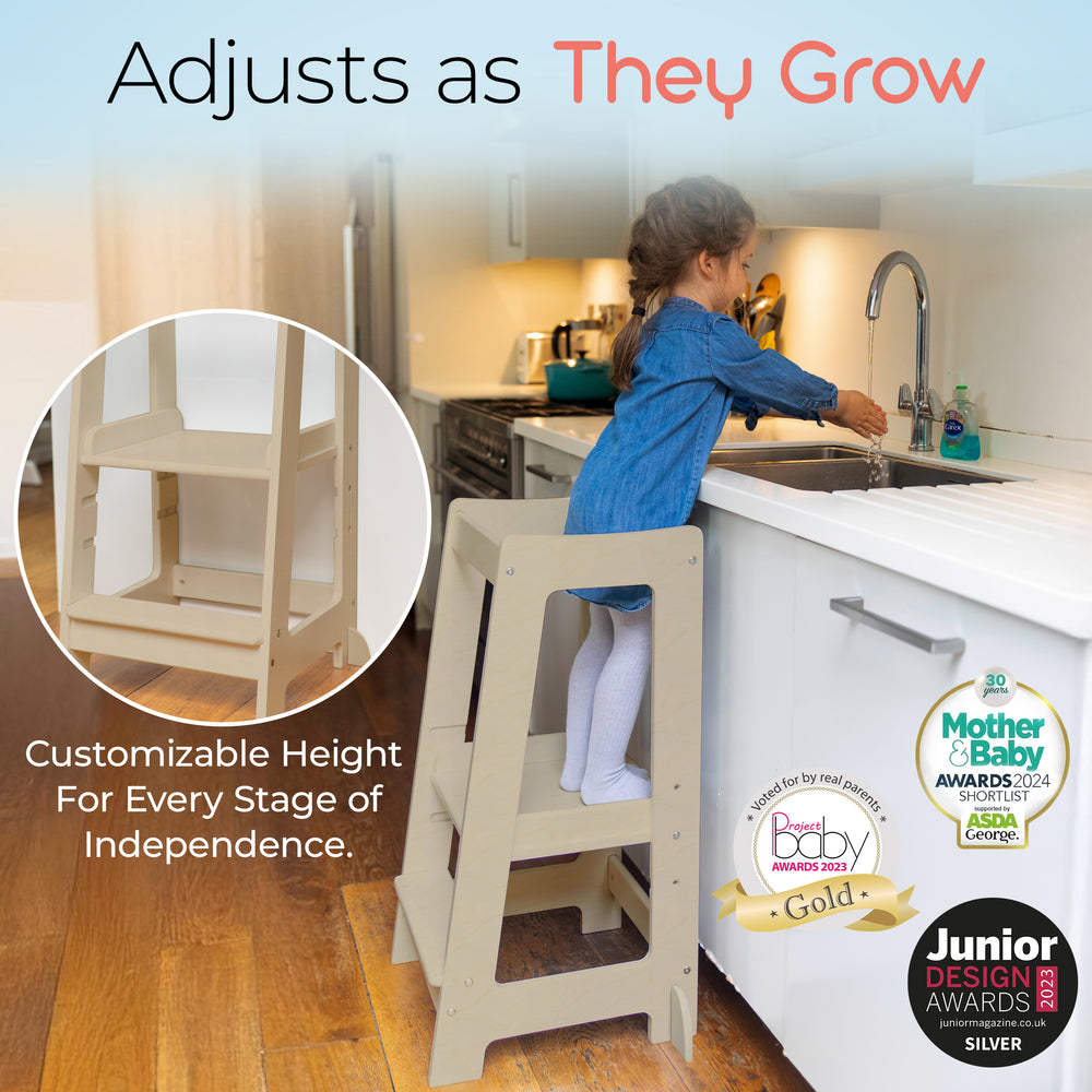 Our Montessori Toddler Tower with adjustable step