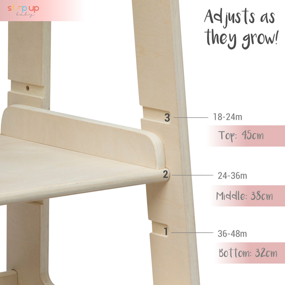 Our Montessori Toddler Tower with adjustable step